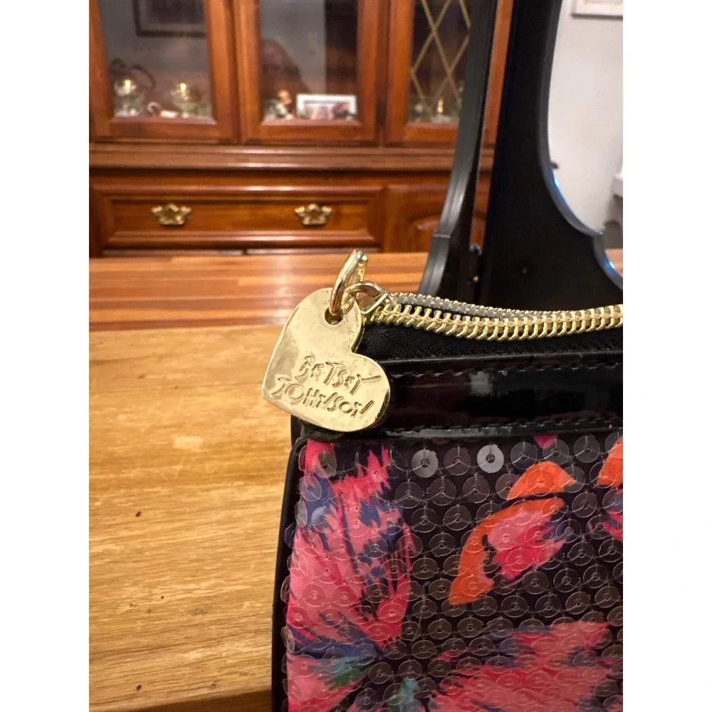 Betsey Johnson Pouch Women Small Black Sequin Butterfly Excellent Whimsical Glam